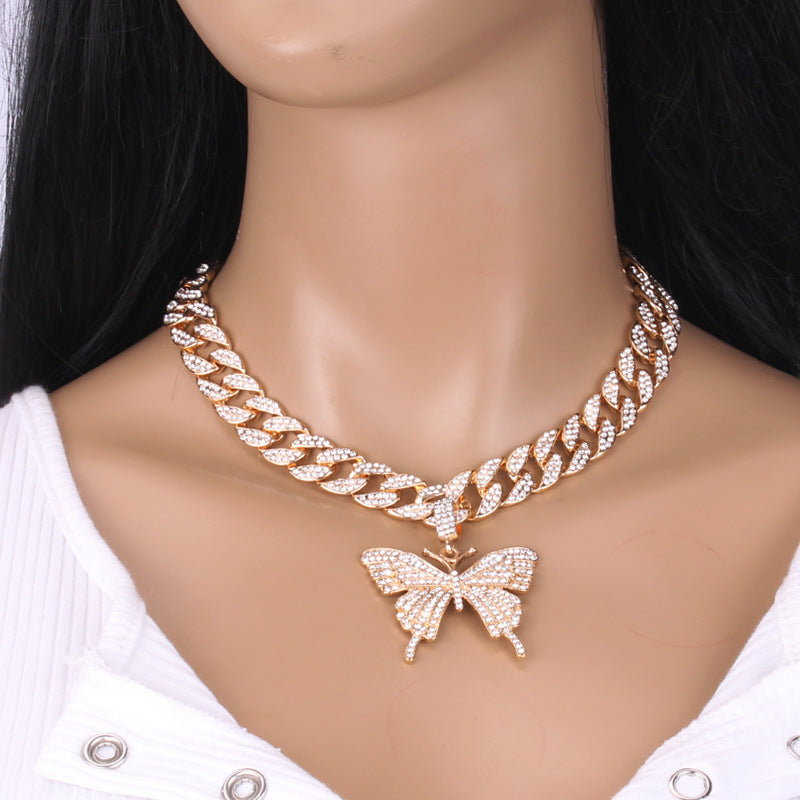 Hip Hop Trend Ins Style Diamant Schmetterling Cuban Daikin Halskette Unisex