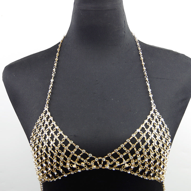 Cadena para el cuerpo de discoteca de ocio, collar de pecho de diamantes artificiales
