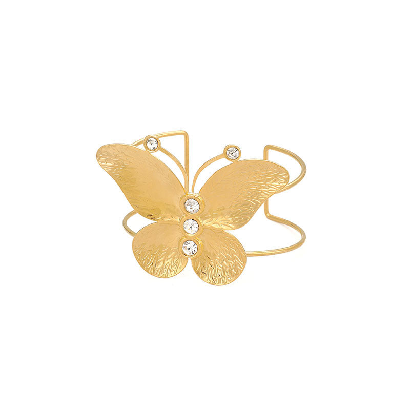 Exaggerated Inlaid Zircon Three-dimensional Butterfly Leaves Open Bracelet