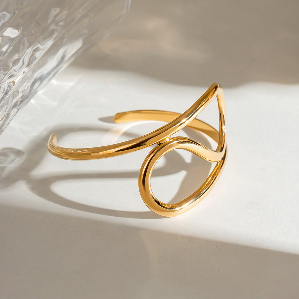 Stainless Steel Glossy Irregular Lines Twisted Open-ended Bracelet Simple