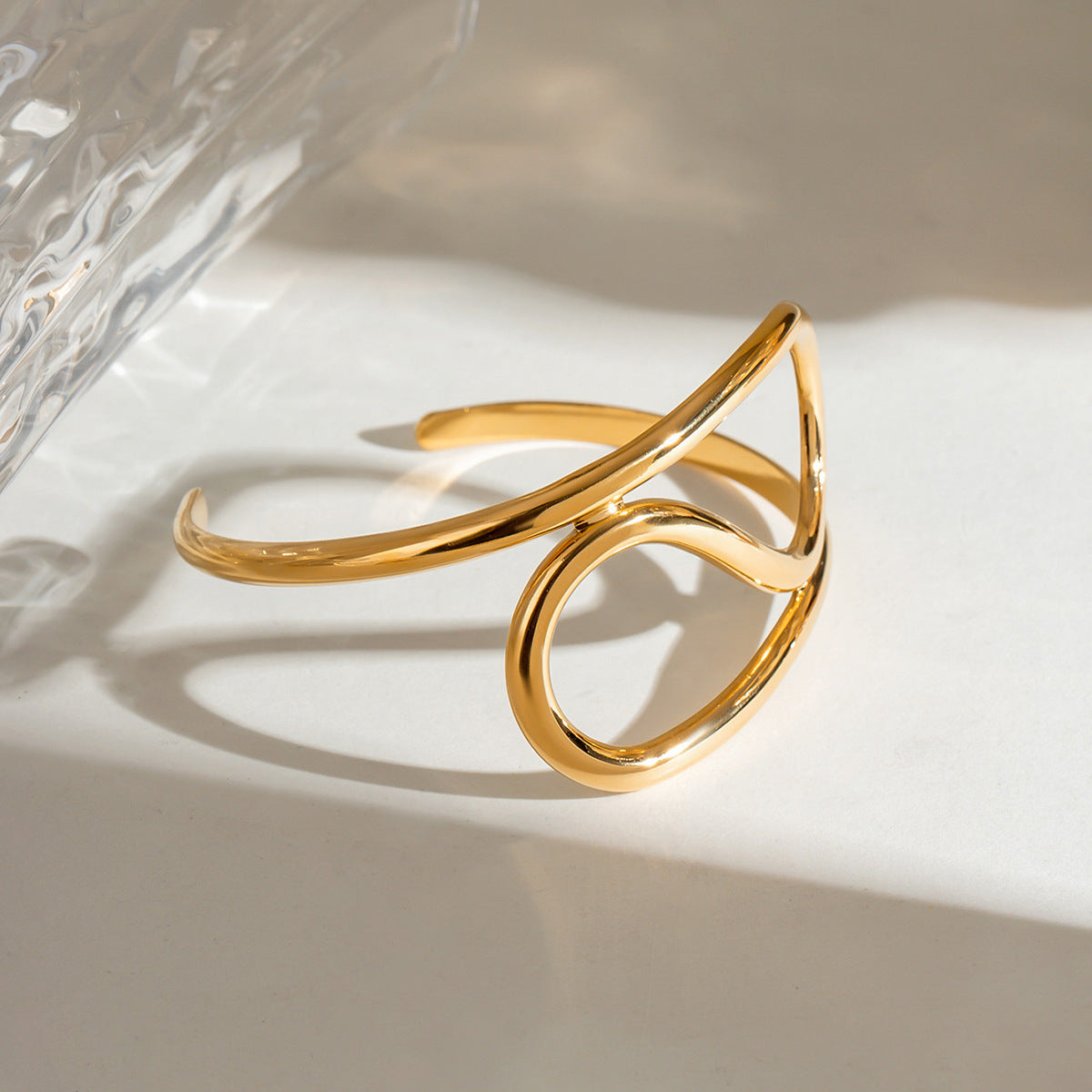 Stainless Steel Glossy Irregular Lines Twisted Open-ended Bracelet Simple