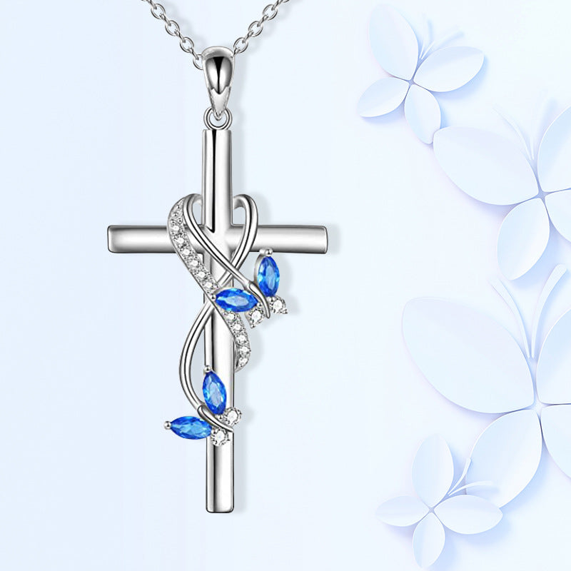 Damenkette Eleganter Schmetterlings-Kreuz-Anhänger