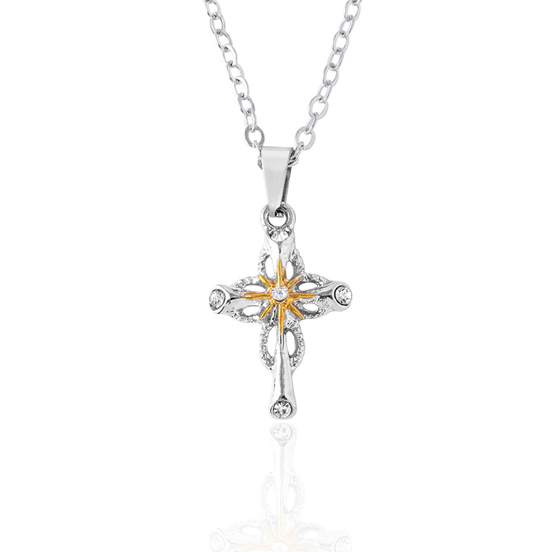 Collar con colgante de flor de cruz nueva 2023, collar de plata con fe católica