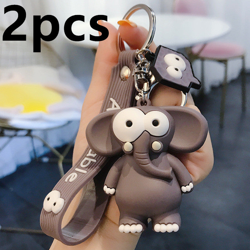 Llavero de elefante lindo, feo, gracioso, con ojos grandes, llavero de coche de vaca de dibujos animados de epoxy, colgante de bolso