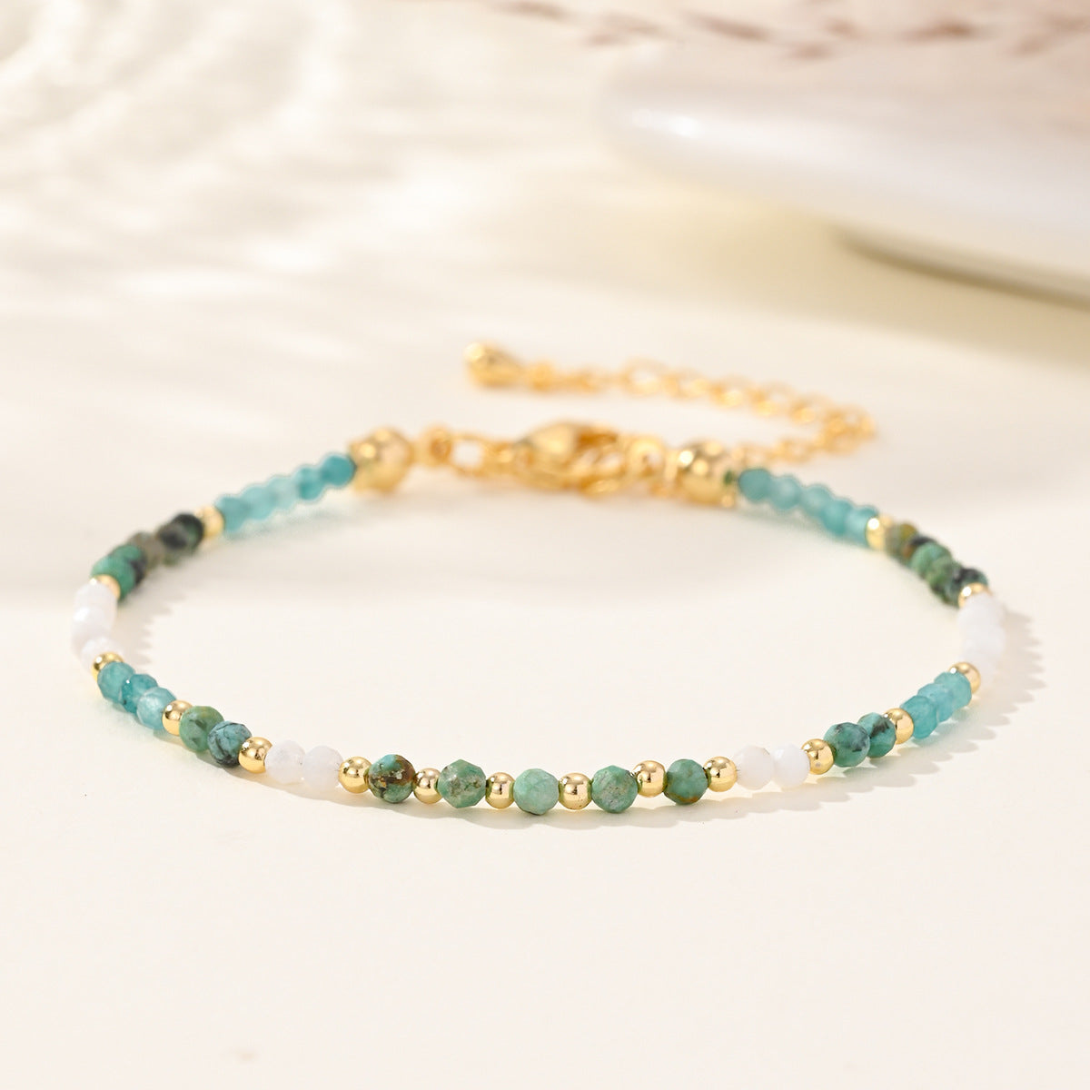 Pulsera de cuerda con cuentas de piedra natural estilo bohemio para mujer