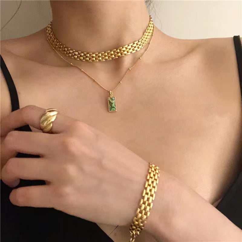 Armband-Halskette aus Titanstahl mit 18 Karat Goldauflage, geflochten