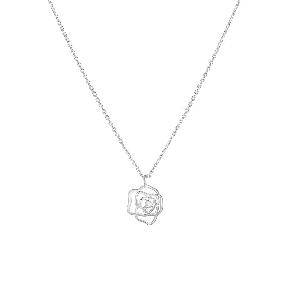 French Retro Hollow Rose Sterling Silver Necklace Women's Accessories