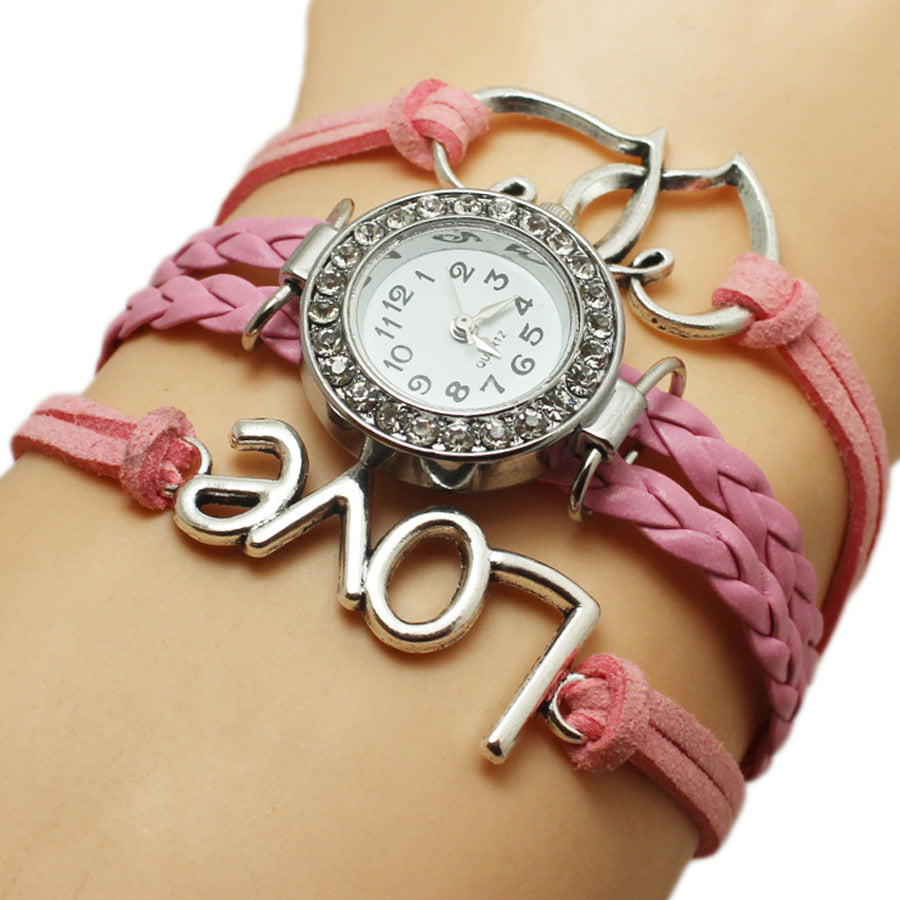 Legierung Liebe Doppelte Herzförmige Liebe Gewebte Mehrschichtige Uhr