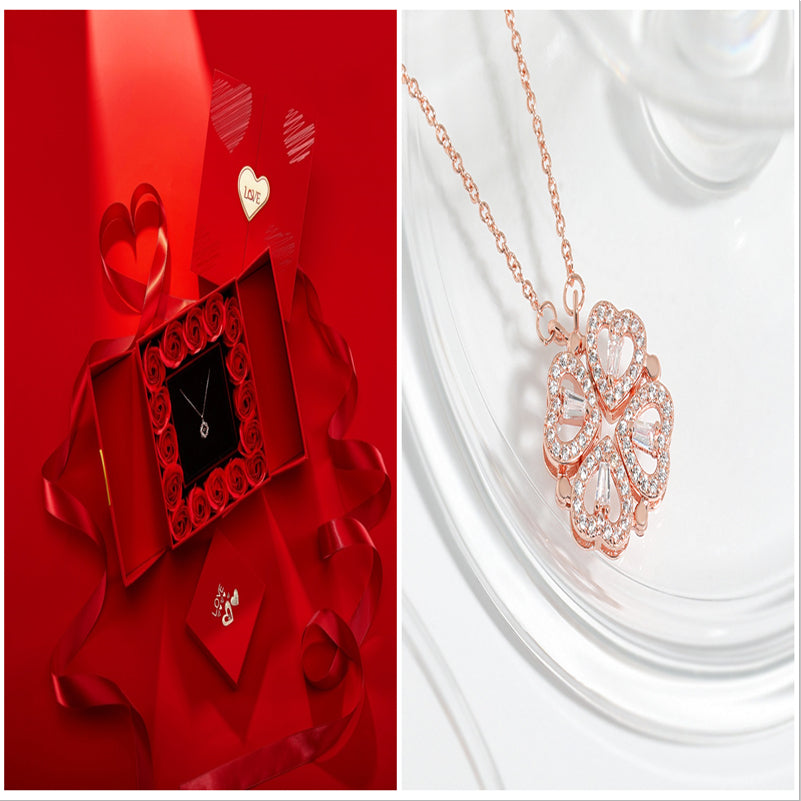 Dual-wear-style Love Heart Flowers Heart-shaped Four-leaf Clover Necklace