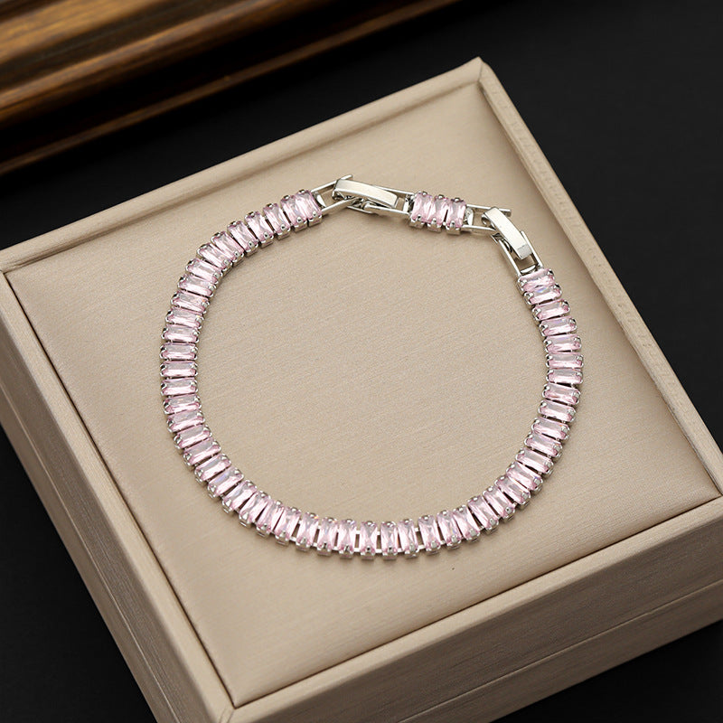 Rectangular Zircon Bracelet Extended Buckle Adjustable Length Tennis Chain