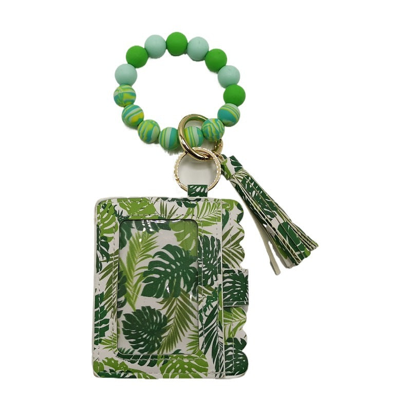 Llavero de pulsera de cuentas de silicona con estampado de leopardo