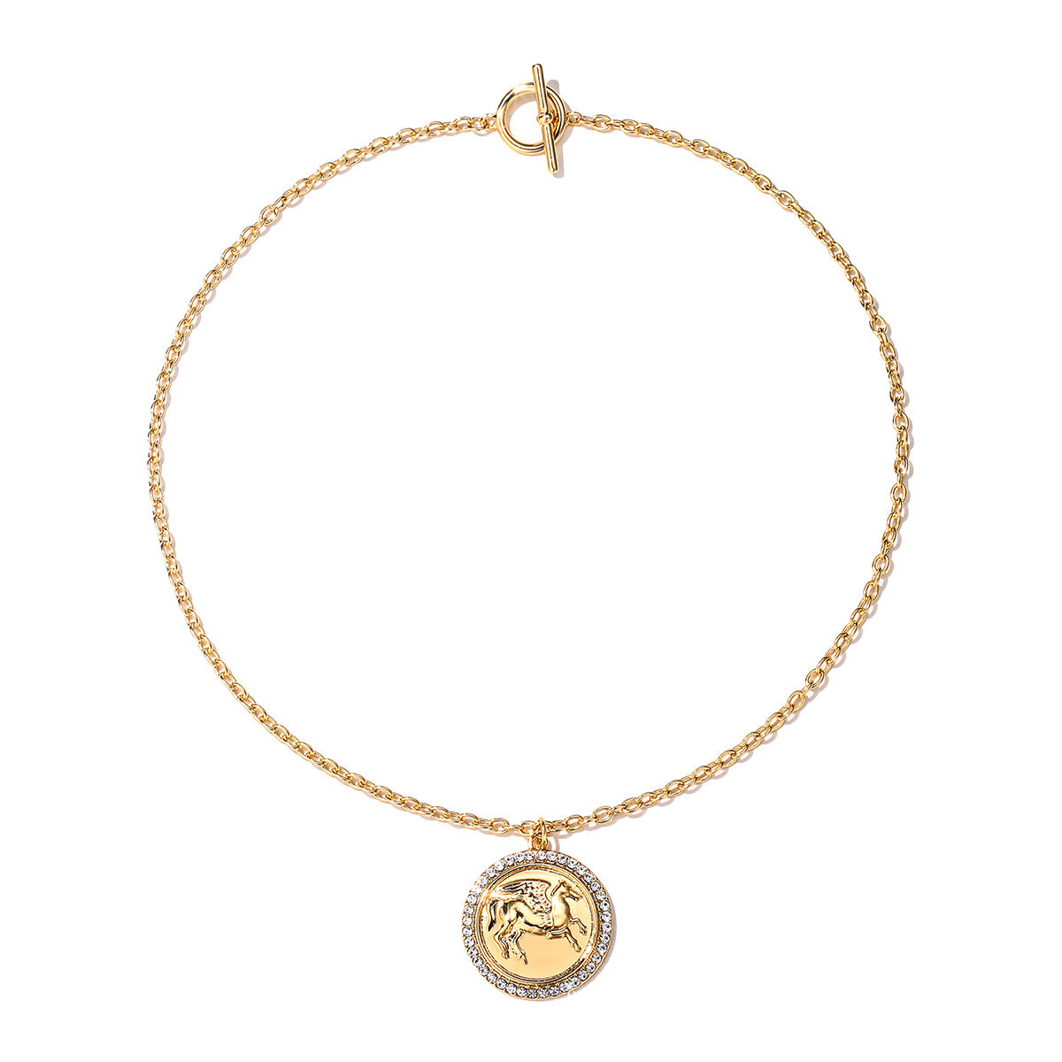 Juego de collar y pendientes con relieve de figura de Pegaso en moneda antigua