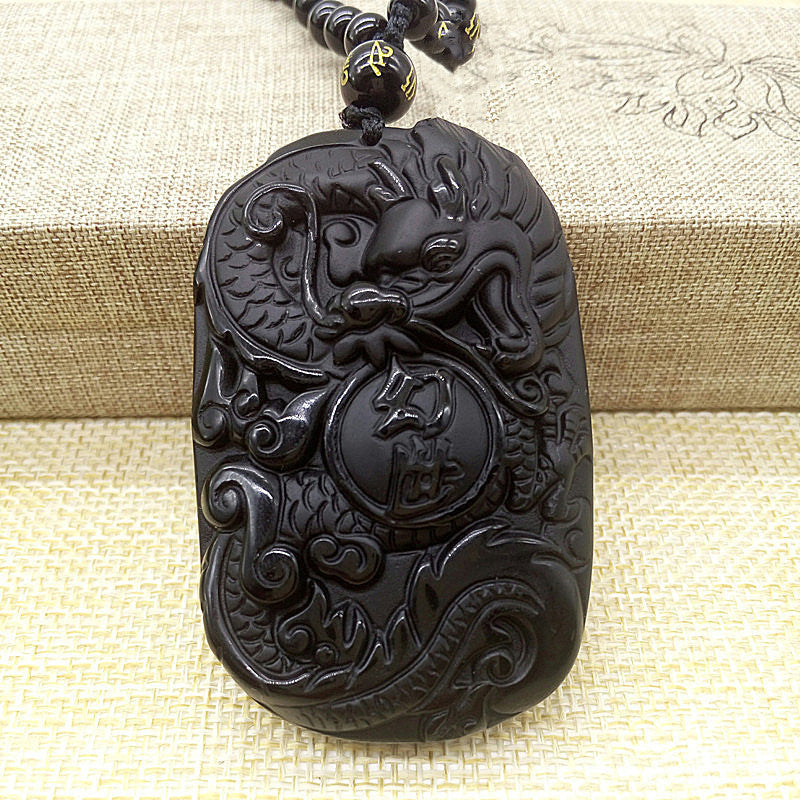 Obsidian Anhänger Drachen Anhänger Halskette