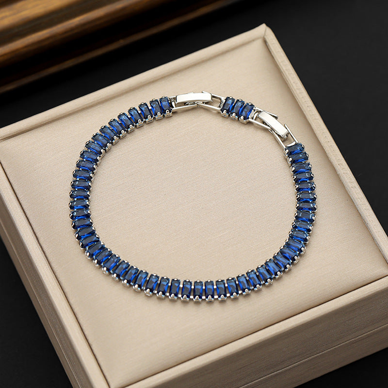 Rectangular Zircon Bracelet Extended Buckle Adjustable Length Tennis Chain