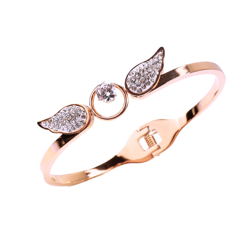 Pulsera de Acero Titanio Hueca Ángel Zircón Apertura de Resorte