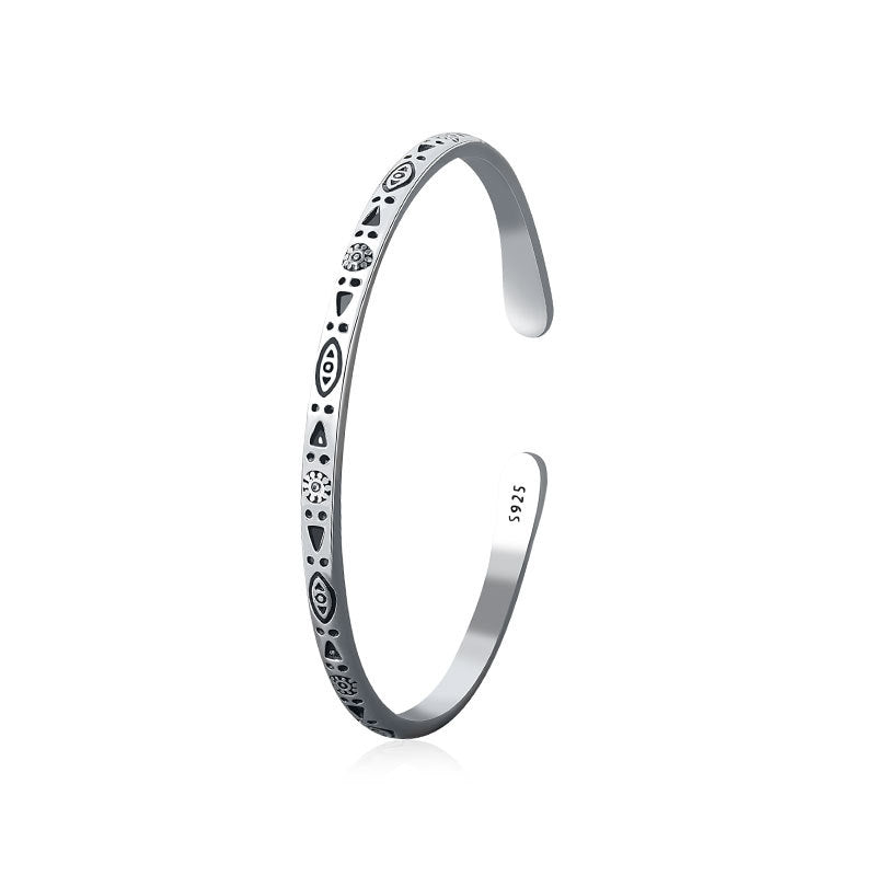Sterling Silver Vintage Charm Bracelet Bangle For Women