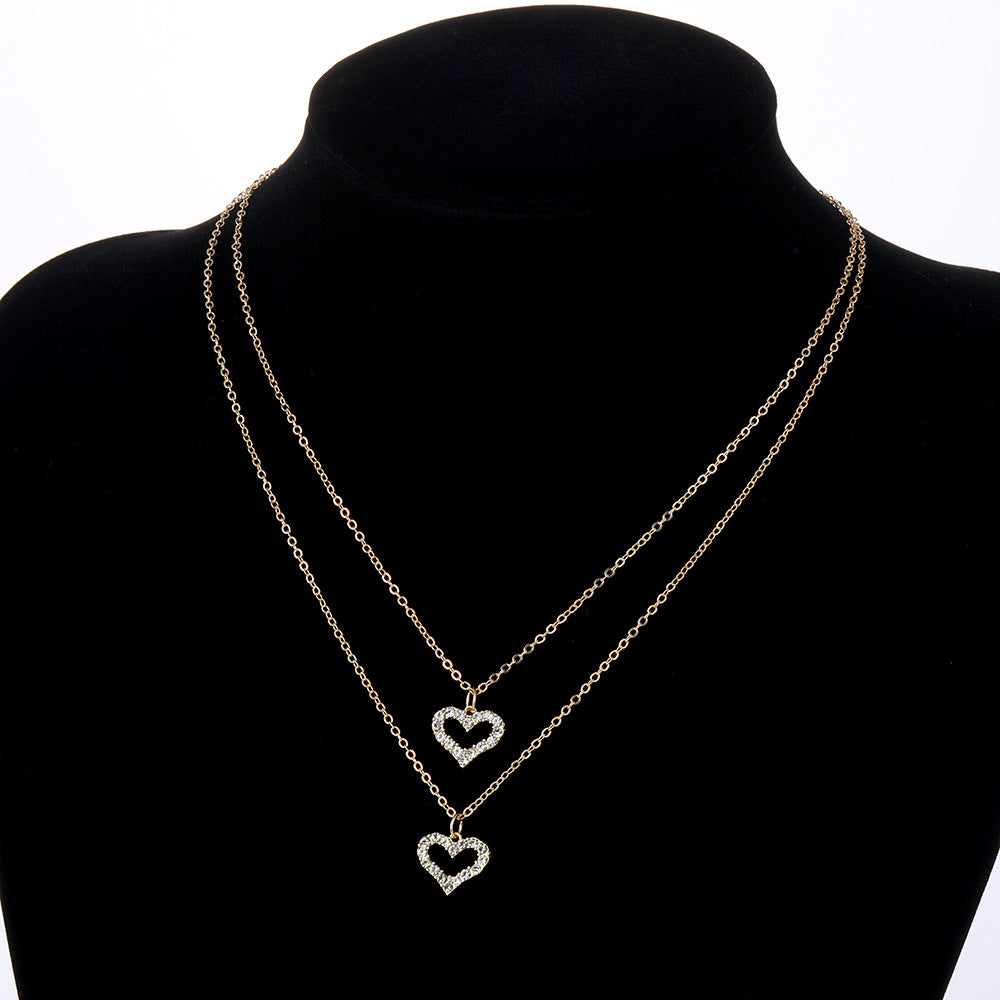 Korean Jewelry World Golden Love Double Pendant Necklace