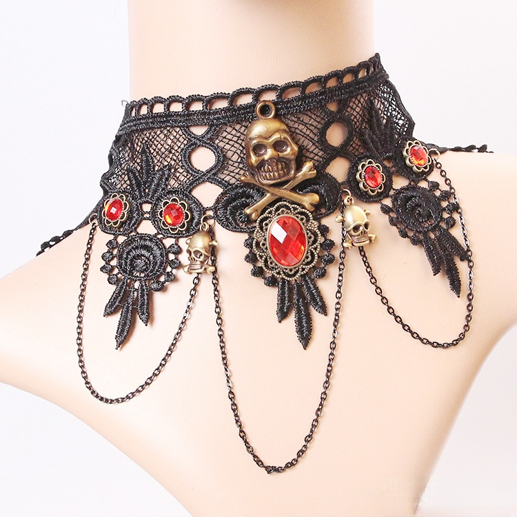 Gothic Schmuck Rote Fledermaus Halloween Halskette Spitze Choker Halskette für Damen Nightmare Before Christmas Schwarze Layered Halskette