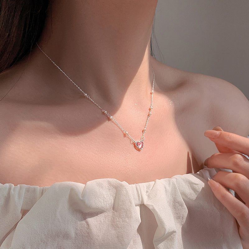 925 Silver Plated Heart Necklace Female Pearl Advanced