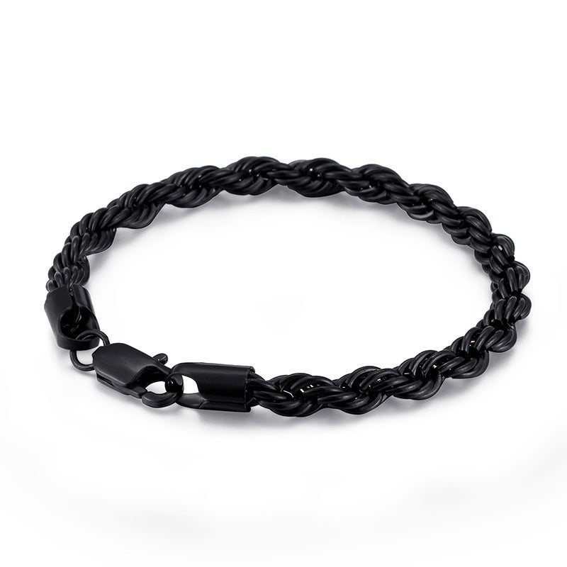 Pulsera de acero inoxidable con cadena trenzada de doble color dorado para hombres y mujeres