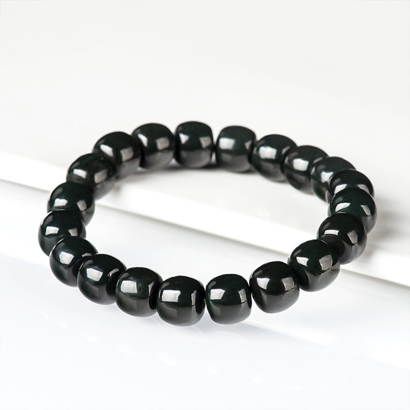 Women's Simple And Natural Hetian Dark Jade Bucket Bracelet