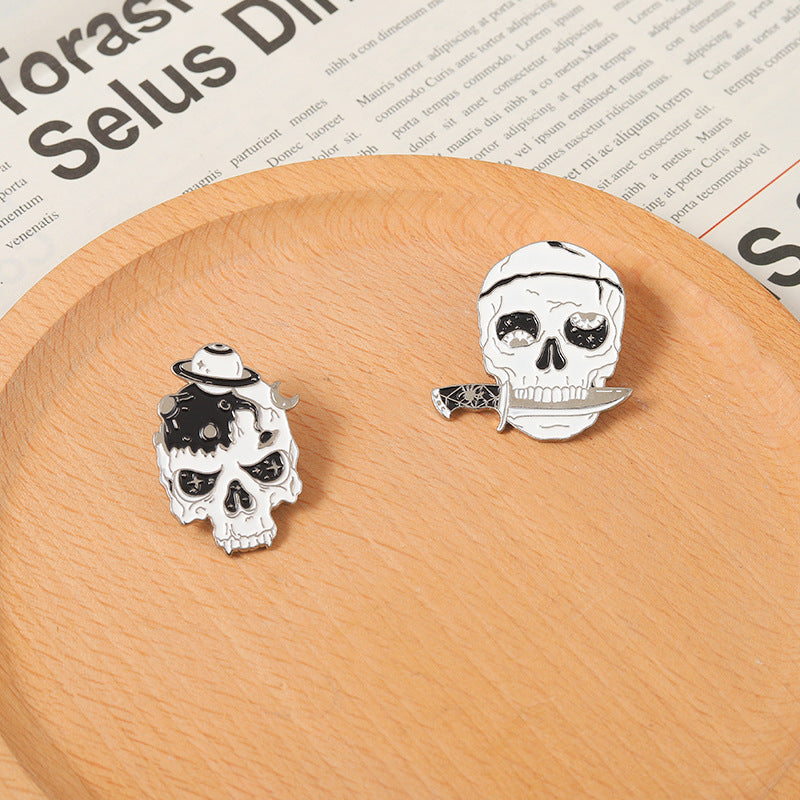 Broche de Calavera, Cabeza de Gato Negro, Insignia de Metal Horripilante