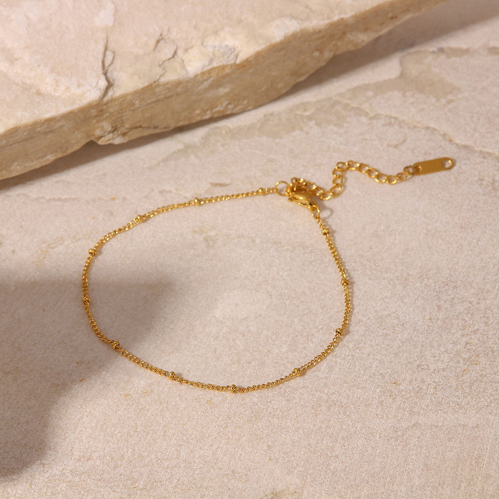 Tobilleras de acero inoxidable con cadena de cuentas de bola clásicas finas de oro de 18 quilates