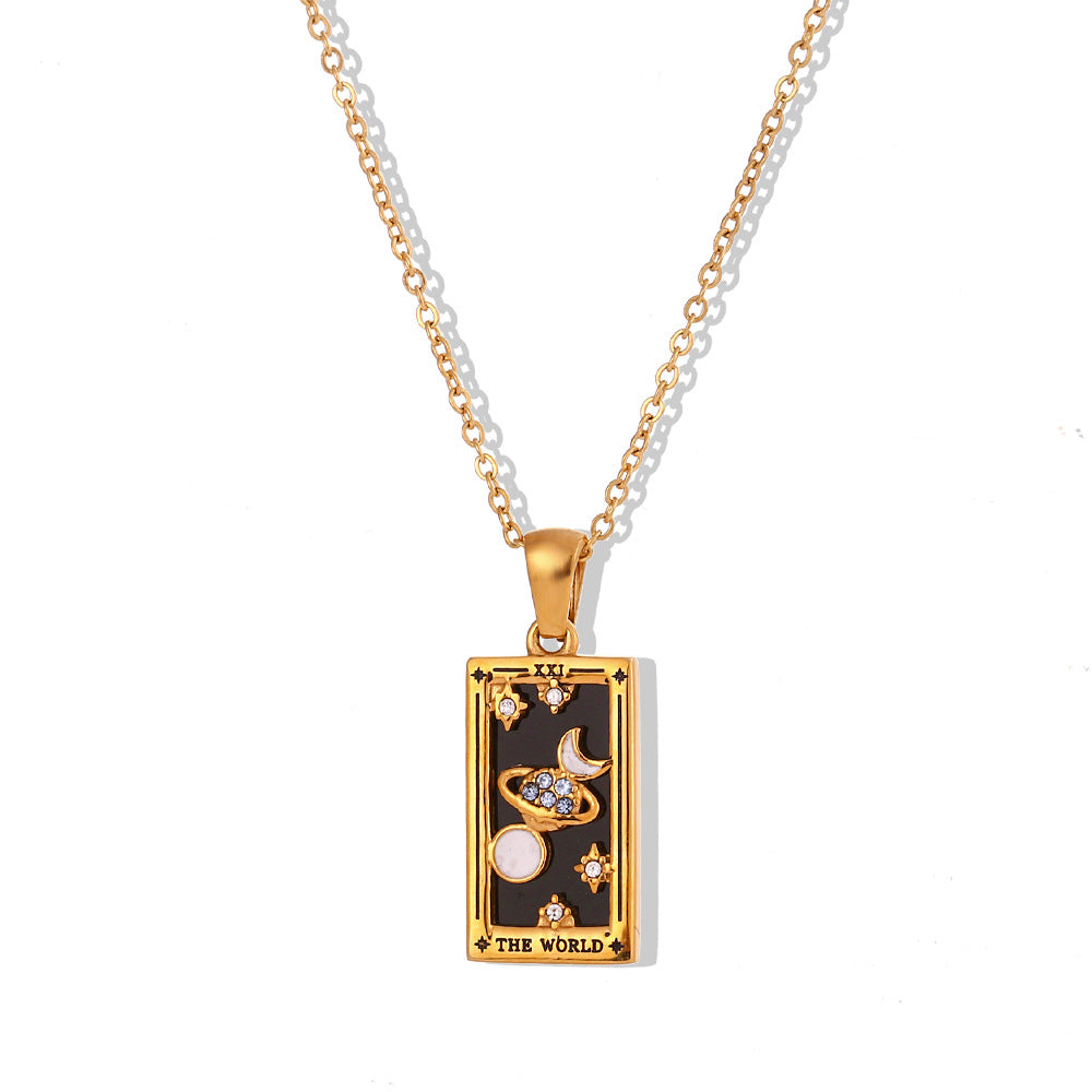 Retro beliebte Anhängerkette aus Edelstahl mit rechteckigem Drip-Zirkon-Tarot-Design