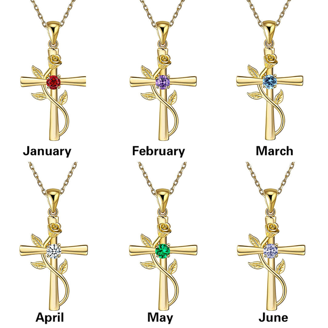 Rosenkreuz-Halskette mit Strass, modische Persönlichkeit, 12 Monats-Geburtsstein-Anhänger-Halskette für Valentinstag, Geburtstagsgeschenk