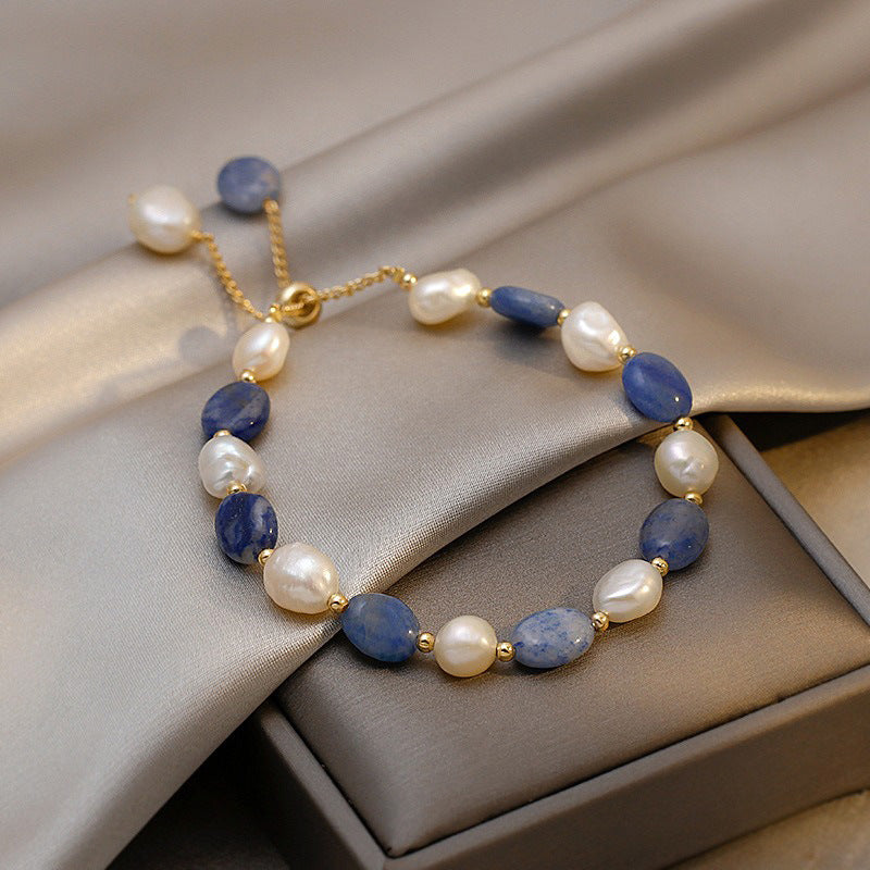 Blue Aventurine Freshwater Pearl Crystal Bracelet For Women