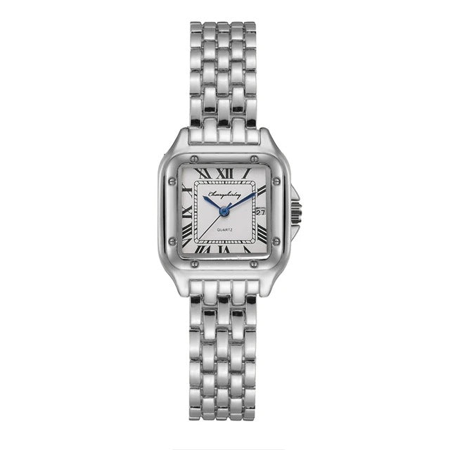 Reloj de cuarzo para pareja con diseño simple cuadrado de acero inoxidable a la moda