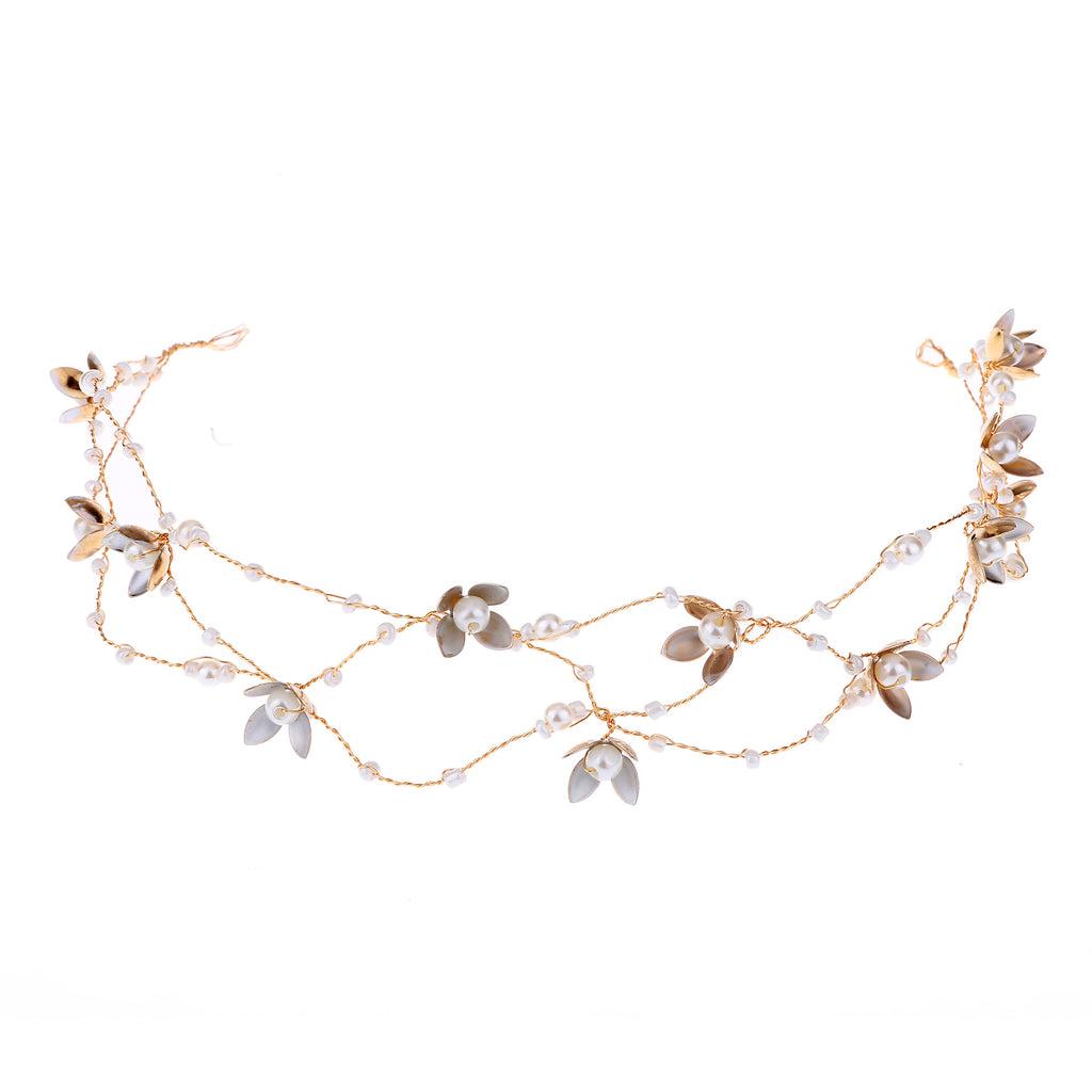Handgefertigtes Blumen-Perlen-Braut-Stirnband Diadem