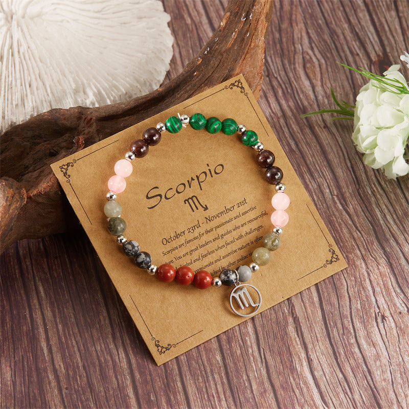 Pulsera de amatista con cuentas y doce constelaciones