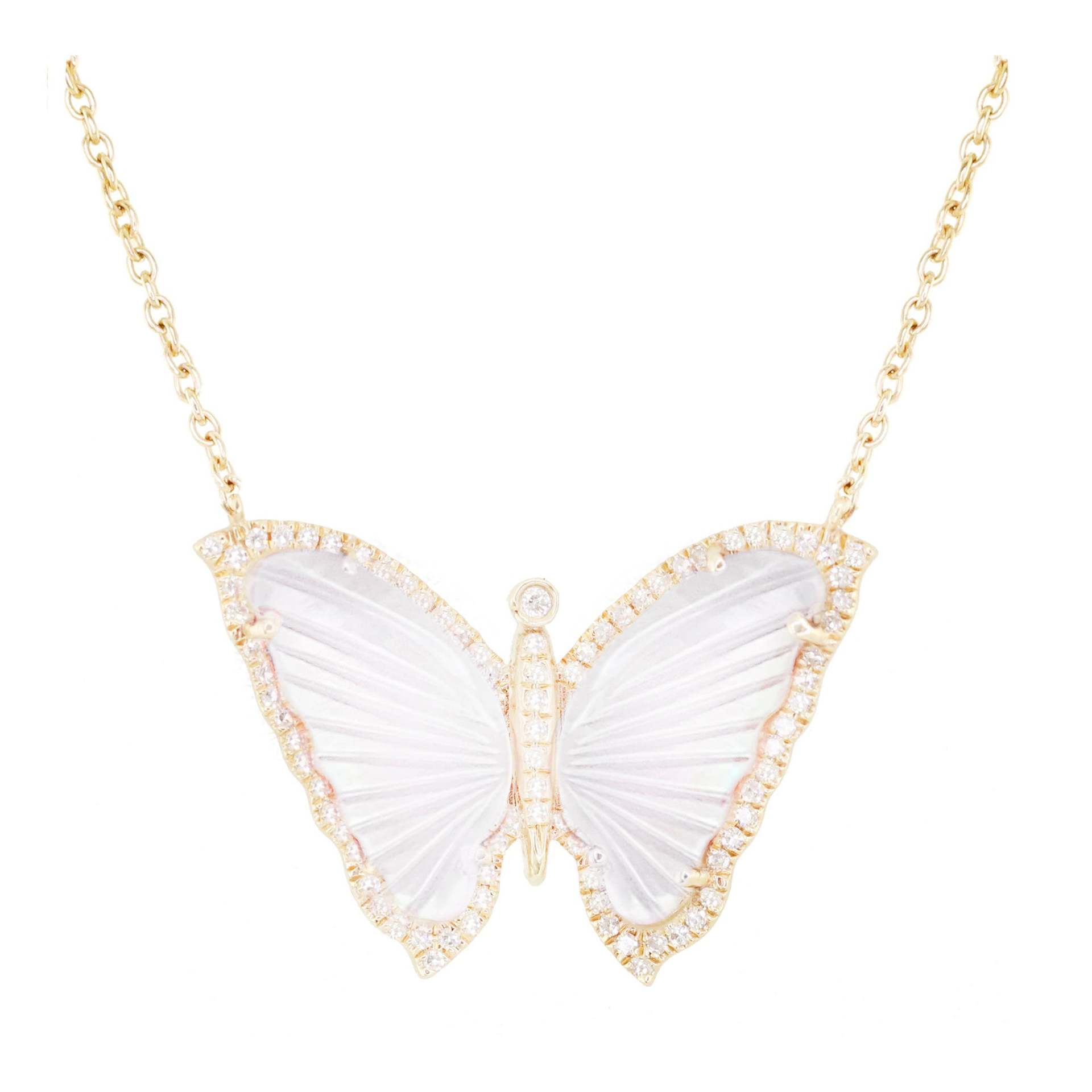 Collar de acrílico con diseño de mariposa pequeña, goteo de aceite y circonio completo