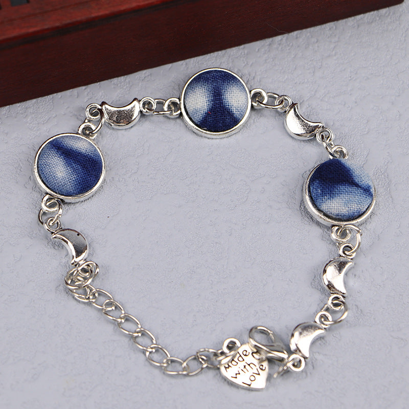 Ethnic Blue Dyed Tie-dye Bracelet Hand-stitched