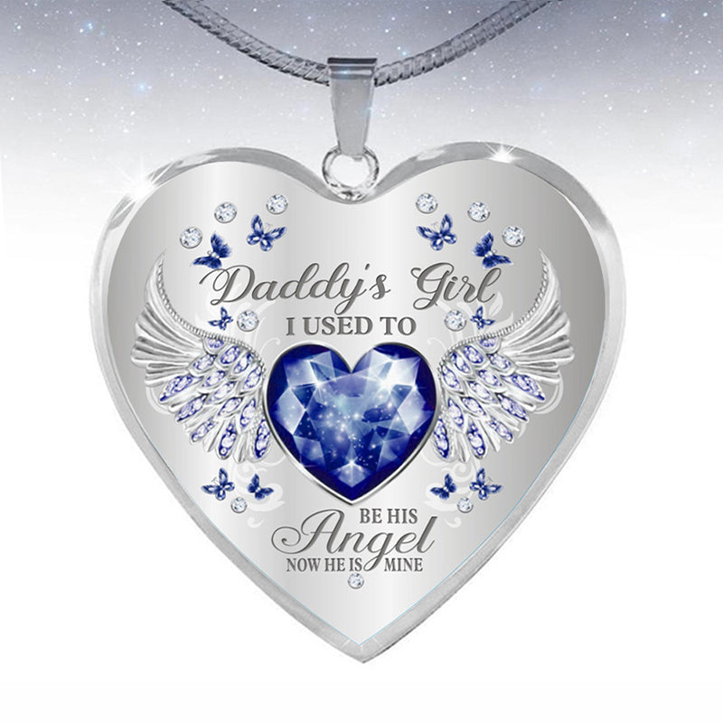 Collar de epoxy con colgante de corazón y alas de ángel con piedra de nacimiento de 12 colores