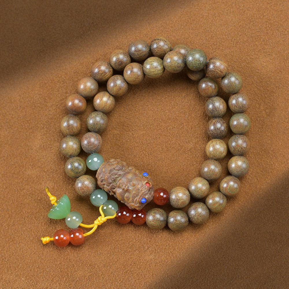 Natural Green Sandalwood Bamboo Double Ring DIY Bracelet