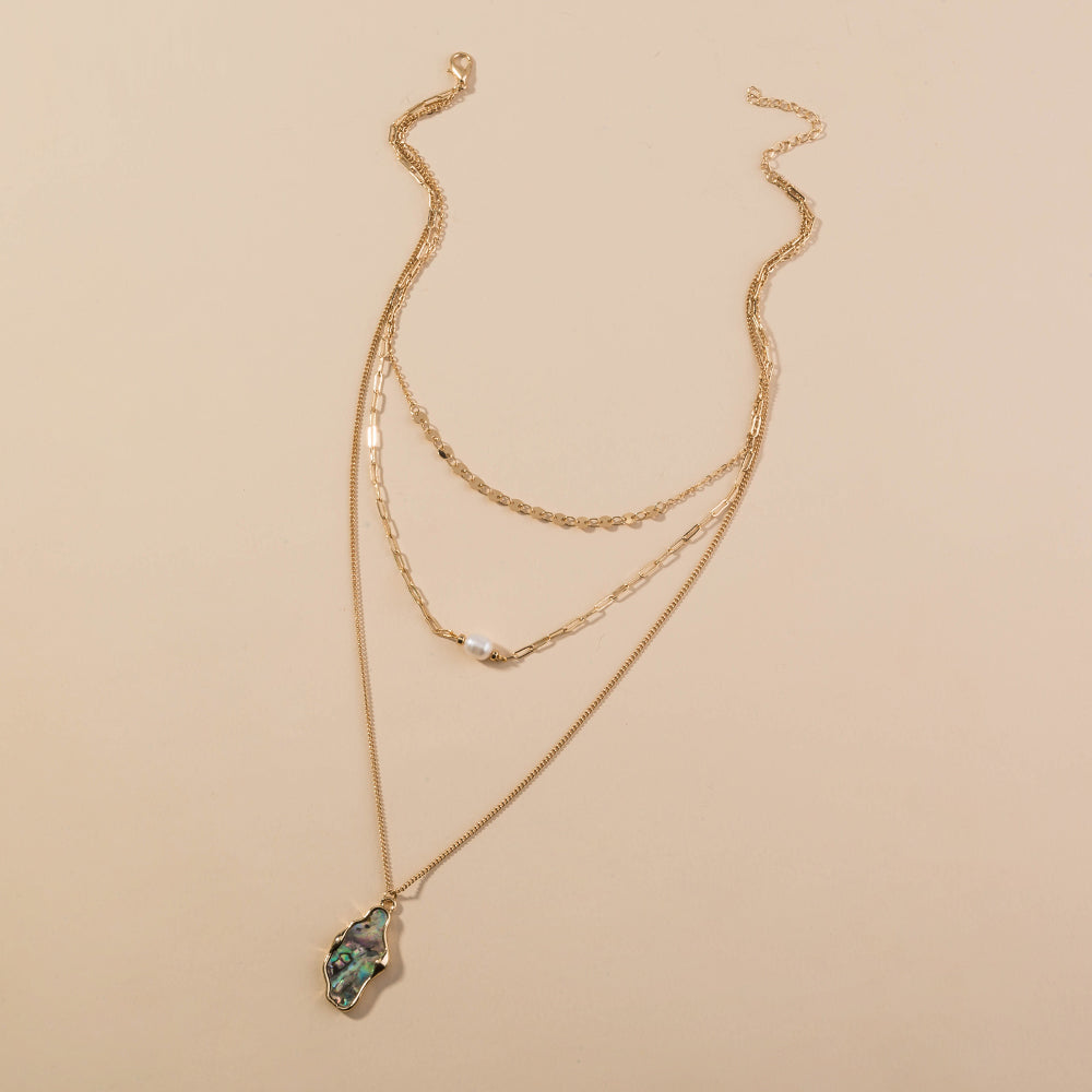 Fashion Personality Natural Pearl Necklace woman simple assorted abalone Shell multi-layer chain accessories