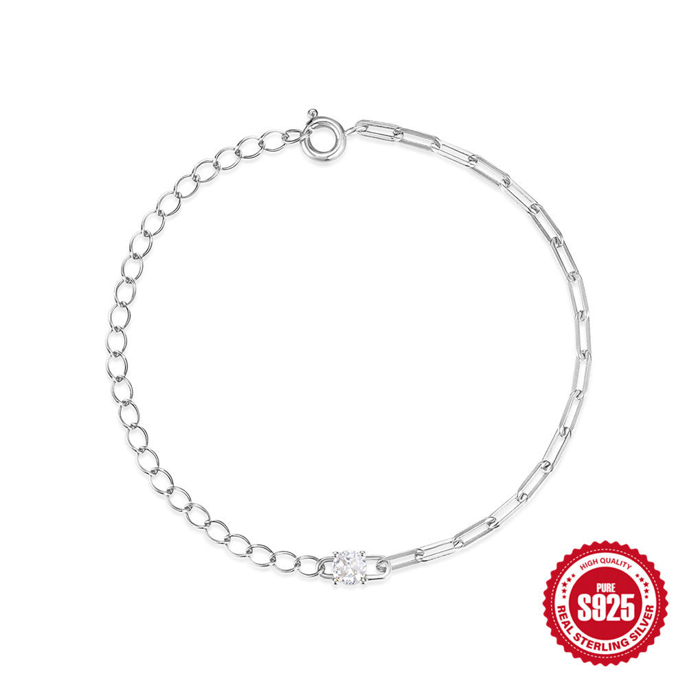 S925 Sterling Silver Zircon Stitching Bracelet Advanced Design Sense