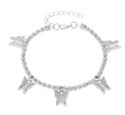 Tobillera con colgante de mariposa y diamantes de imitación