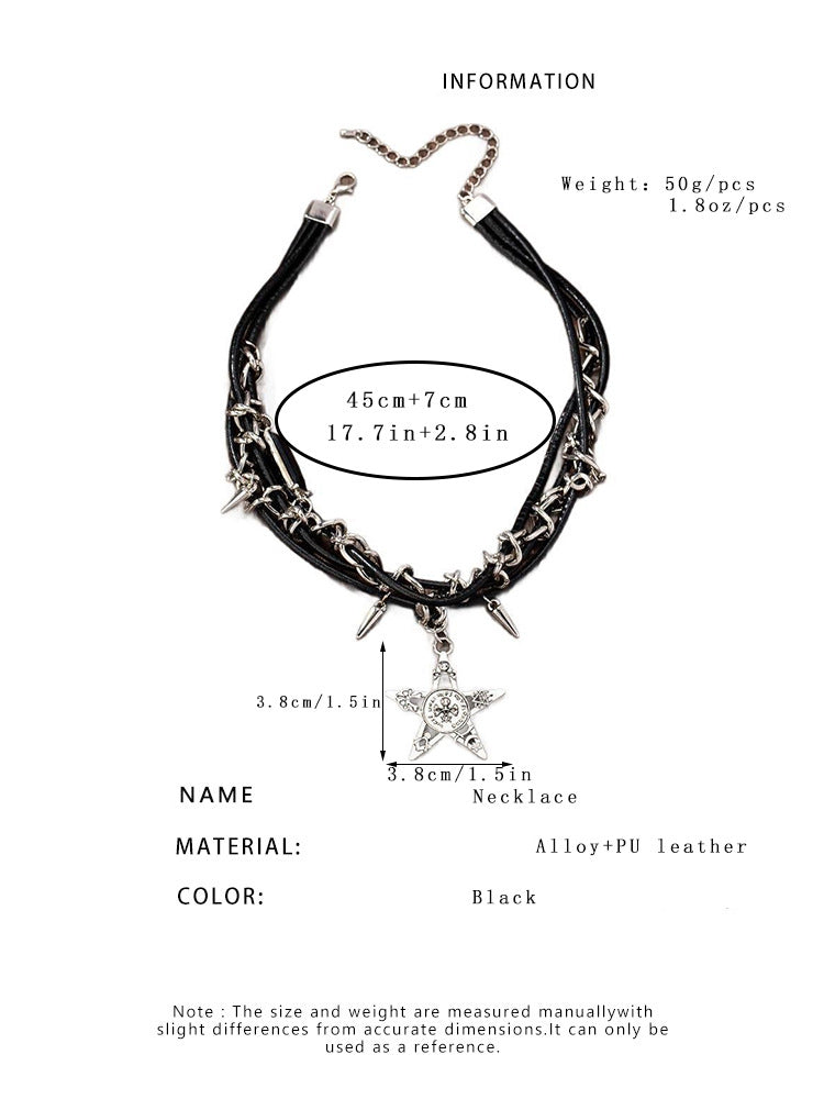 Y2k Nieten Totenkopf Sterne Anhänger Halsketten Hot Girls Gothic Punk Nischen Design Sweet Cool Trendy Modeschmuck Accessoires