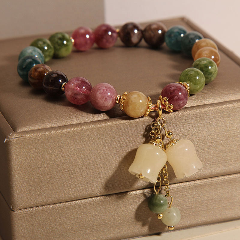 Pulsera de mujer con colgante de lirio, con turmalina de color natural, estilo veraniego Ins