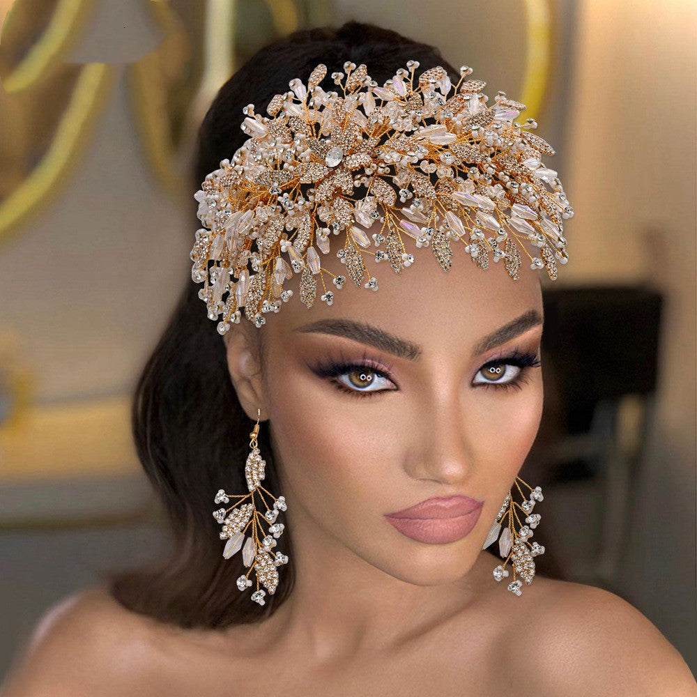 Accesorios para el cabello de novia de oro lujosos, exagerados y creativos