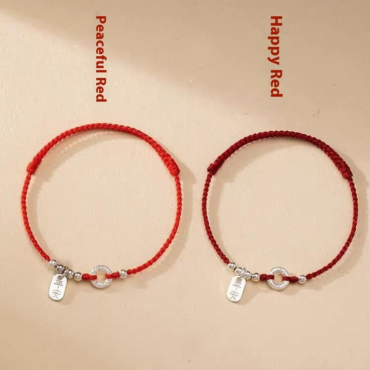 Pulsera de cuerda roja de plata de ley para mujer