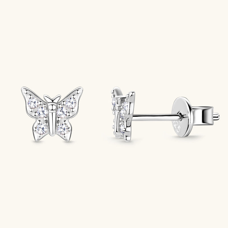 Pendientes de mariposa coreana Moussan Diamond S925 Joyería de plata Zeng