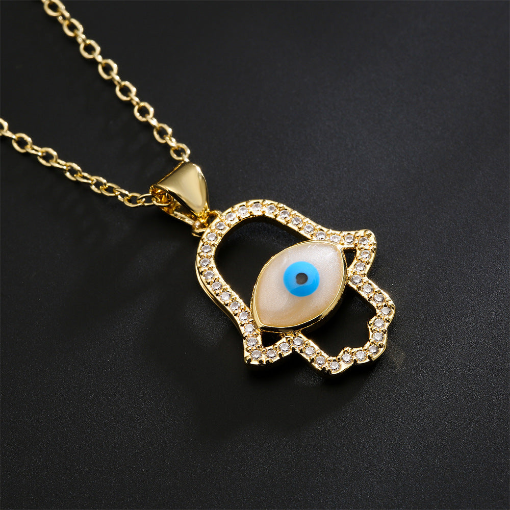 Gold Dripping Zircon Fatima Hand Minority Demon Eye Clavicle Chain Female