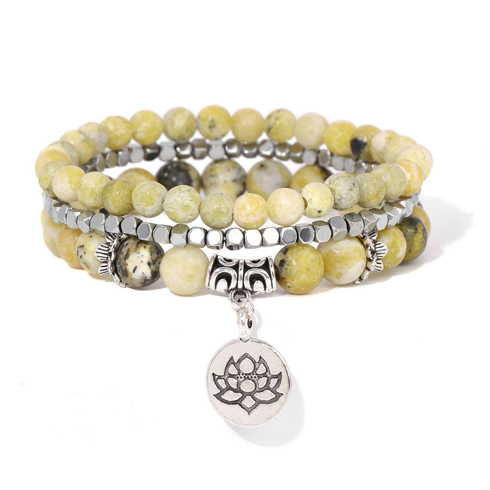 Natural Stone Beads Bracelet Female Lotus Pendant