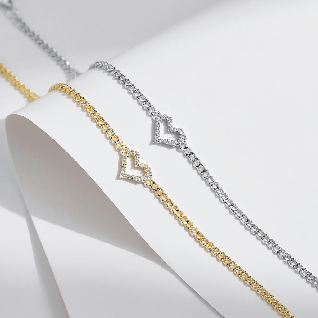 Moissanit S925 Sterlingsilber Diamant Unregelmäßiges Herzarmband