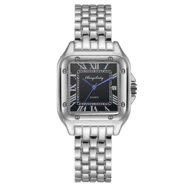 Reloj de cuarzo para pareja con diseño simple cuadrado de acero inoxidable a la moda
