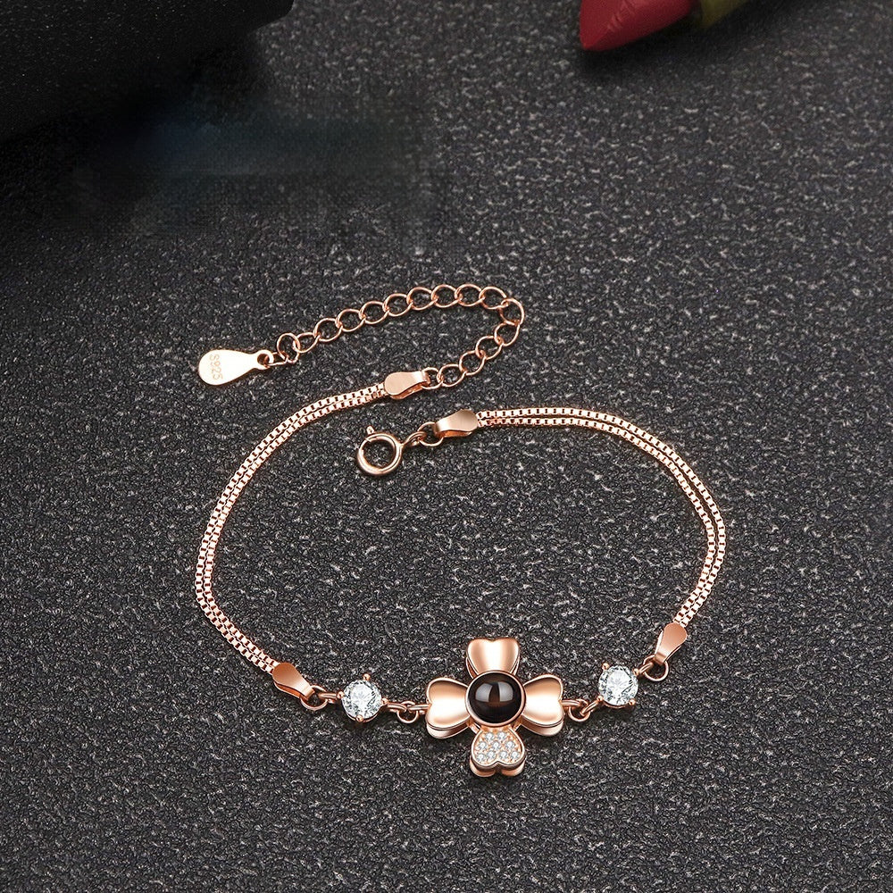 Sterling Silver Bracelet Language Photo Projection Minimalist Model